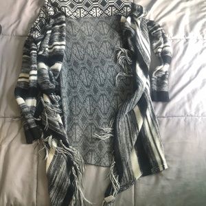 Long multi patterned cardigan with tassel